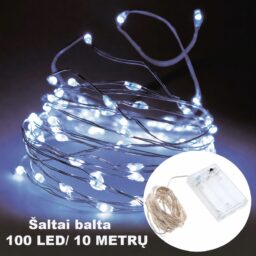 Šaltai balta LED girlianda, 100 LED, 10 m AA kaina internetu