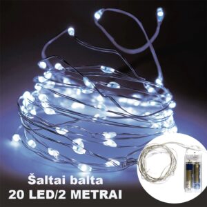 Šaltai balta LED girlianda, 20 LED, 2 m AA kaina internetu