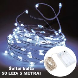 Šaltai balta LED girlianda, 50 LED, 5 m AA kaina internetu