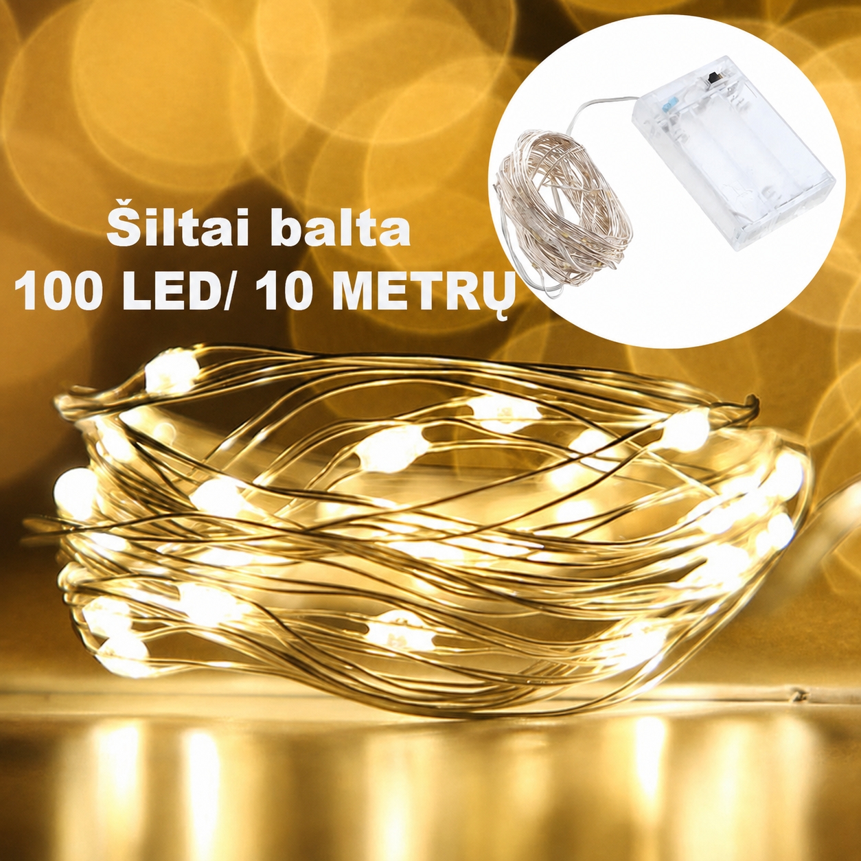 Šiltai balta LED girlianda, 100 LED, 10 m AA kaina internetu