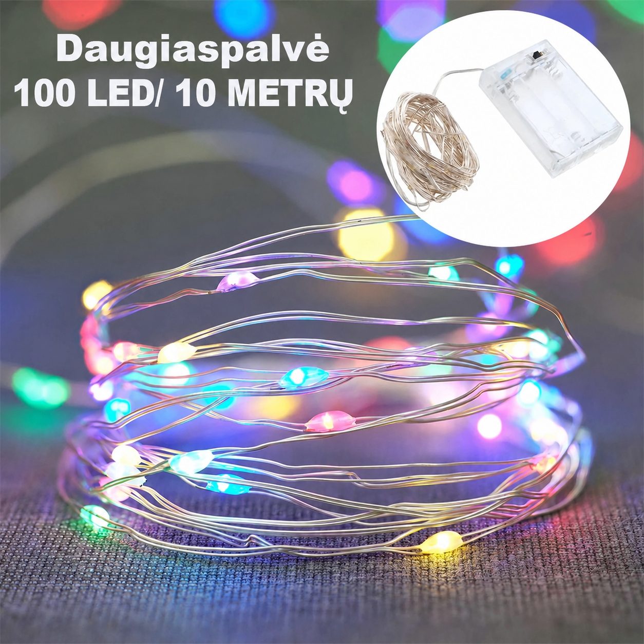 Spalvota LED girlianda, 100 LED, 10 m AA kaina internetu