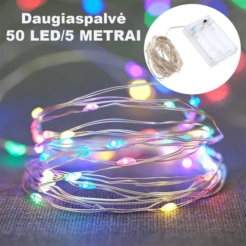 Spalvota LED girlianda, 50 LED, 5 m AA kaina internetu