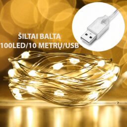 USB LED girlianda, 100 LED, 10 m, šiltai balta kaina internetu