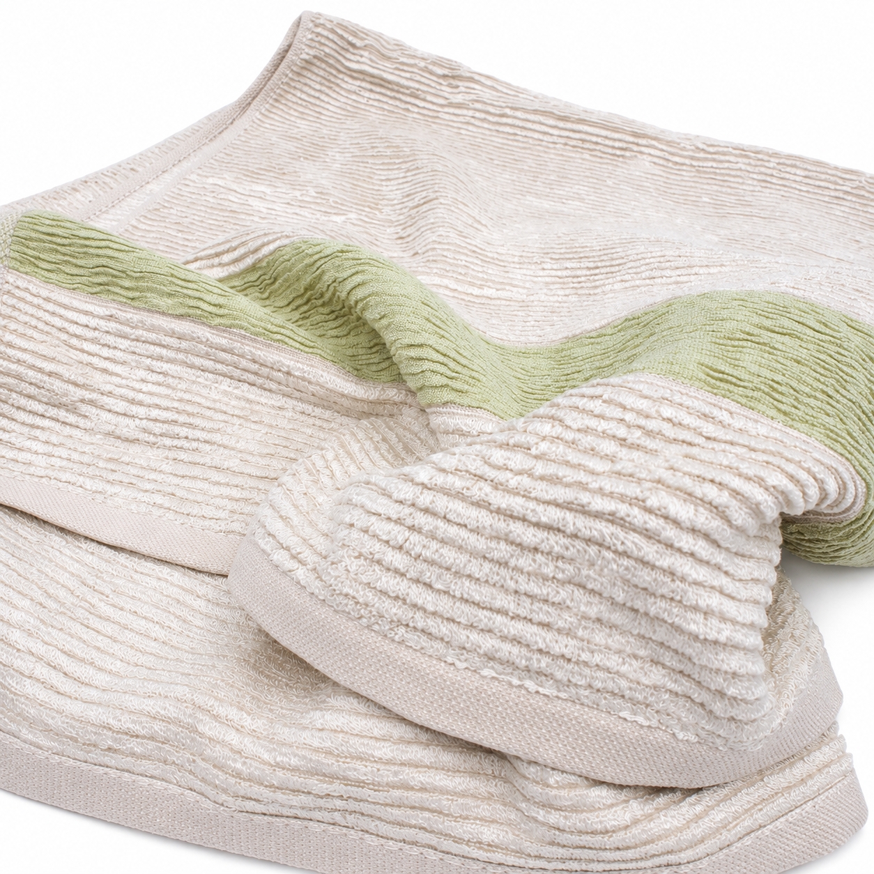 70 × 140 cm medvilninis rankšluostis, kreminis su šviesiai žalia juosta kaina internetu