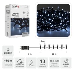 LED girlianda, 1000 LED, 53 m, šaltai balta kaina internetu