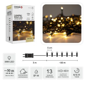 LED girlianda, 1000 LED, 53 m, šiltai balta kaina internetu