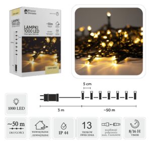 LED girlianda, 1000 LED, 53 m, šiltai balta kaina internetu