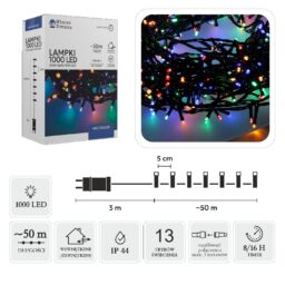 LED girlianda, 1000 LED, 53 m, spalvota kaina internetu