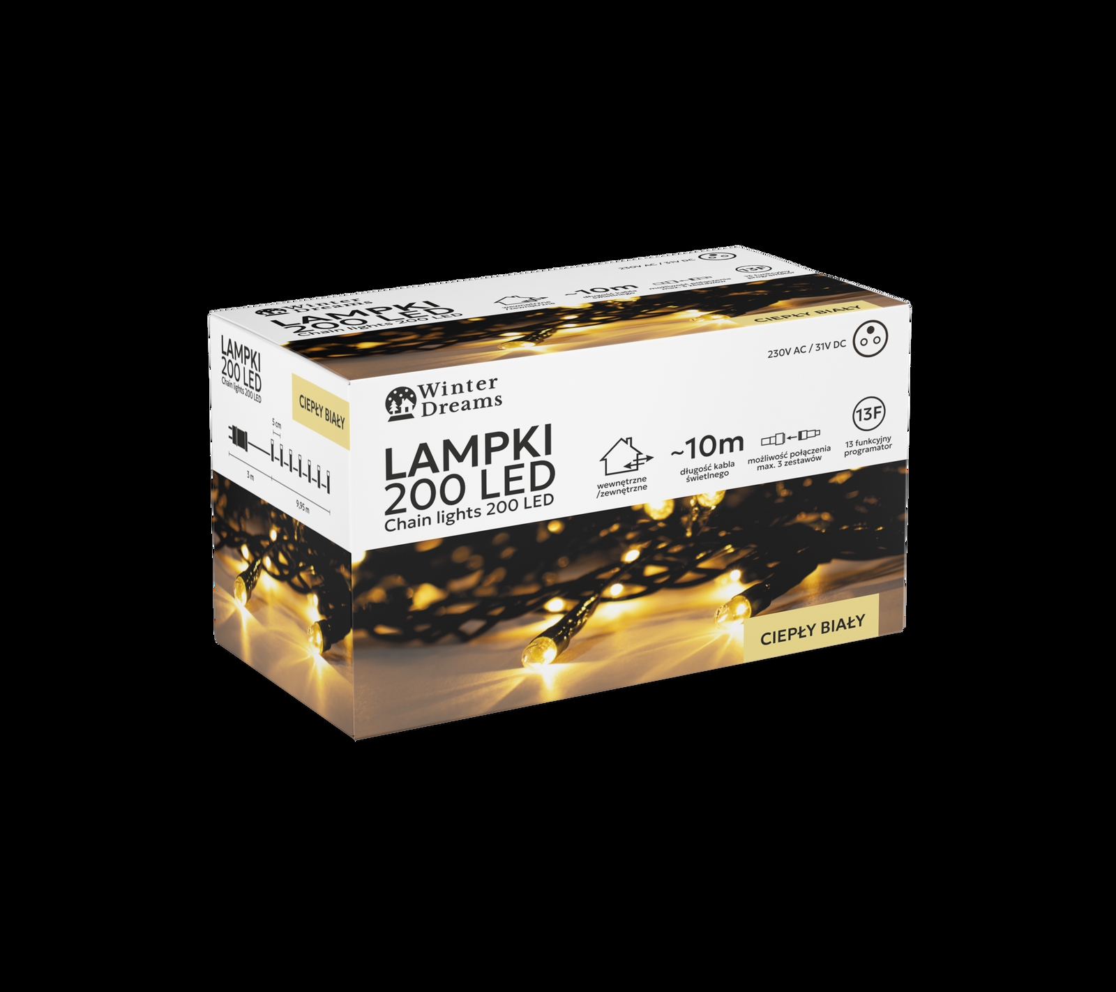 LED girlianda, 200 LED, 13 m, šiltai balta kaina internetu