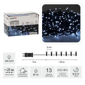 LED girlianda, 500 LED, 28 m, šaltai balta kaina internetu