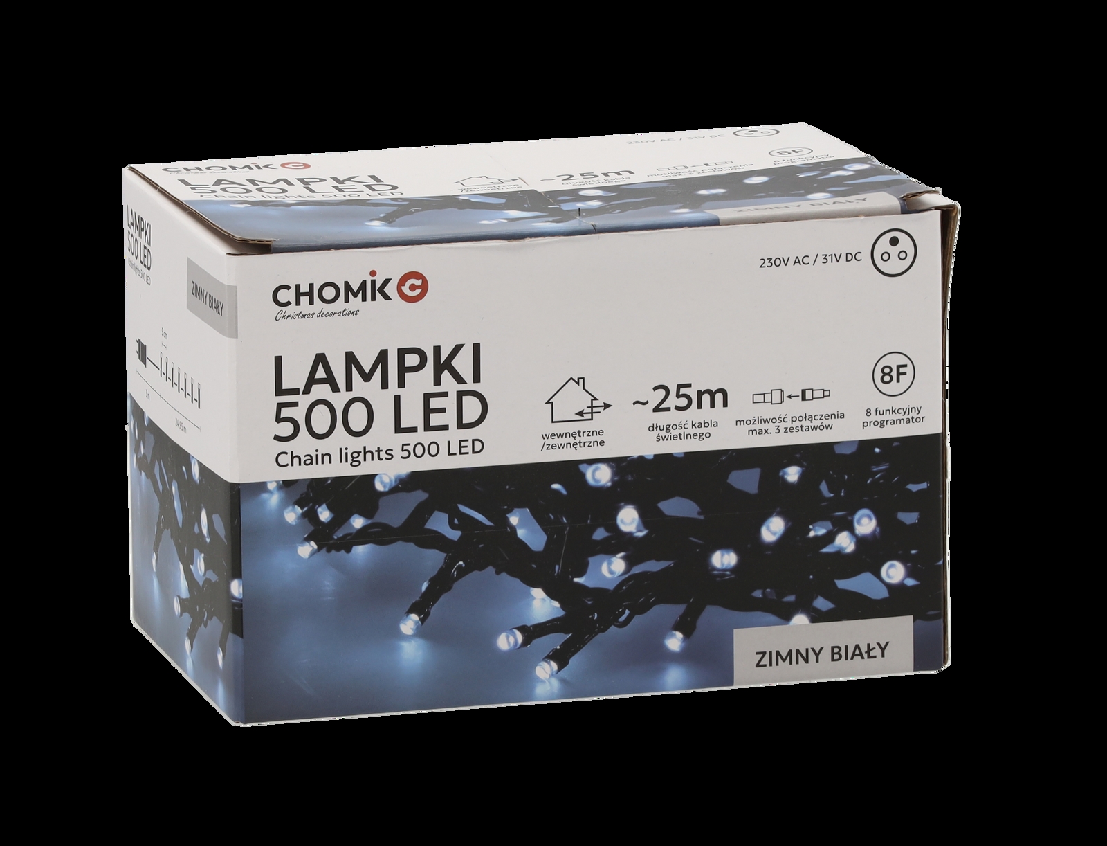LED girlianda, 500 LED, 28 m, šaltai balta kaina internetu