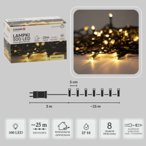LED girlianda, 500 LED, 28 m, šiltai balta kaina internetu