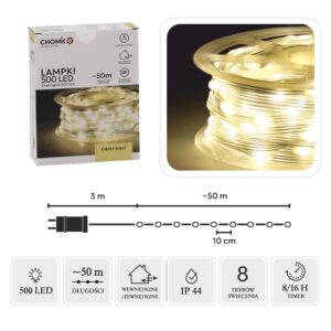 LED girlianda ant ritės, 500 LED, 53 m, šiltai balta kaina internetu
