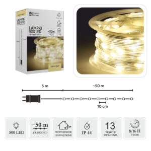 LED girlianda ant ritės, 500 LED, 53 m, šiltai balta kaina internetu