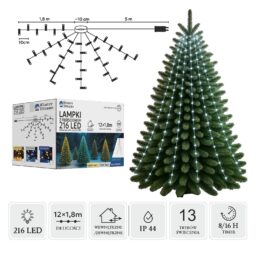 LED girlianda su žiedu, 12 × 1,8 m, 216 LED, šaltai balta kaina internetu