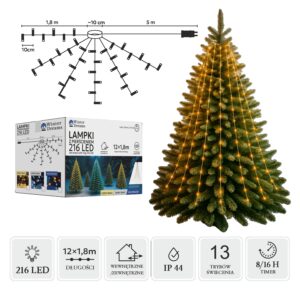 LED girlianda su žiedu, 12 × 1,8 m, 216 LED, šiltai balta kaina internetu