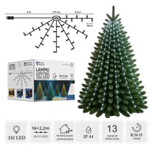 LED girlianda su žiedu, 16 × 2,2 m, 352 LED, šaltai balta kaina internetu