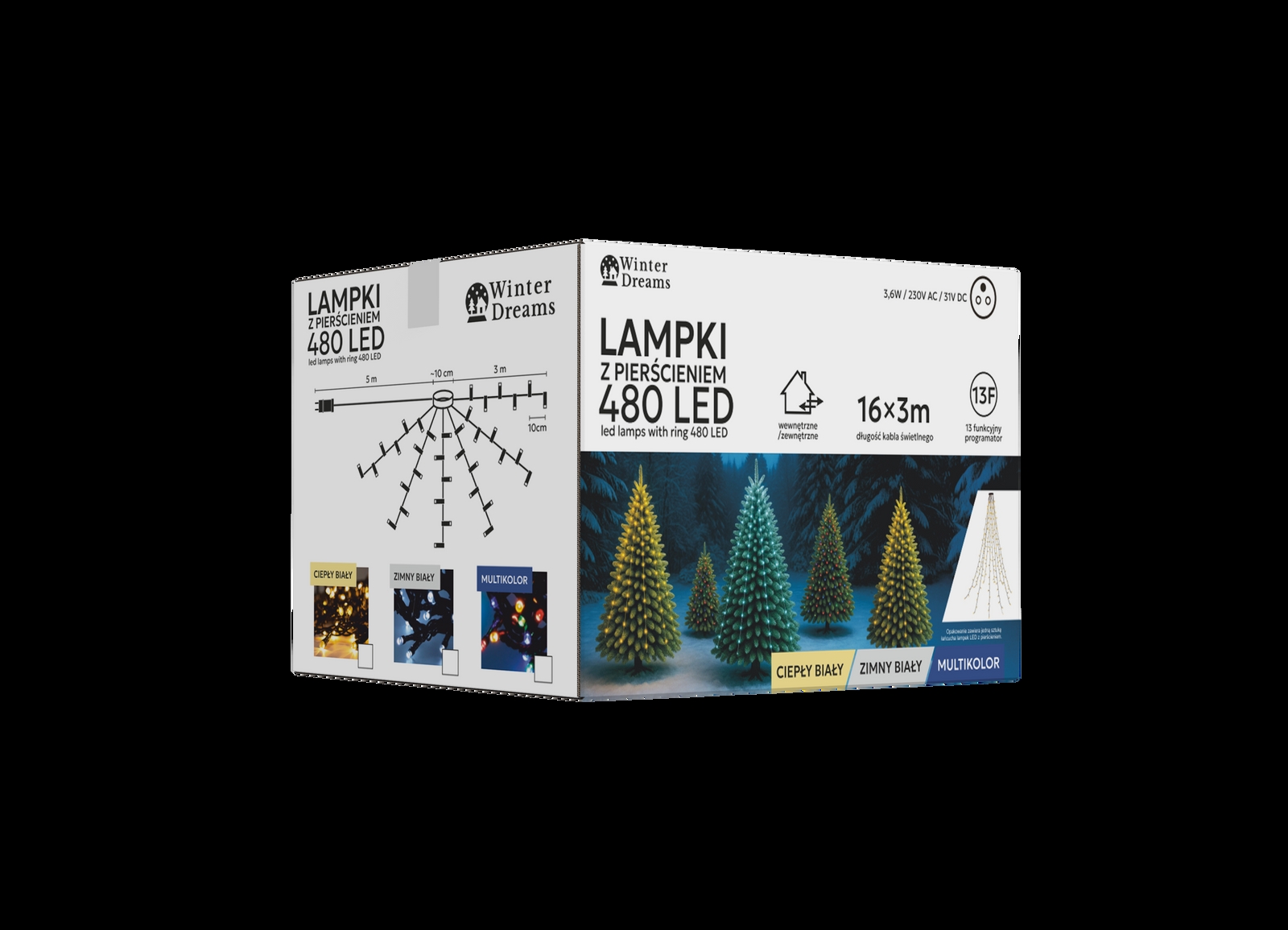 LED girlianda su žiedu, 3 m, 480 LED, šiltai balta kaina internetu