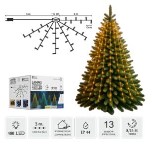LED girlianda su žiedu, 3 m, 480 LED, šiltai balta kaina internetu