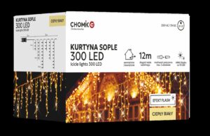 LED varveklių užuolaida, 300 LED, 12 m, šiltai balta su blyksniais kaina internetu