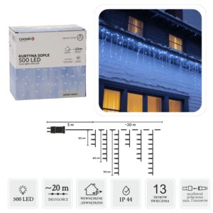LED varveklių užuolaida, 500 LED, 20 m, šaltai balta kaina internetu