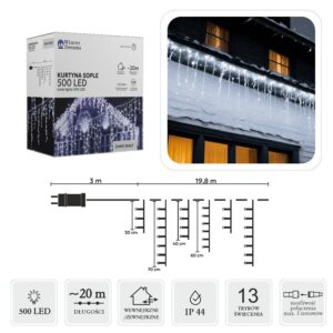 LED varveklių užuolaida, 500 LED, 20 m, šaltai balta kaina internetu