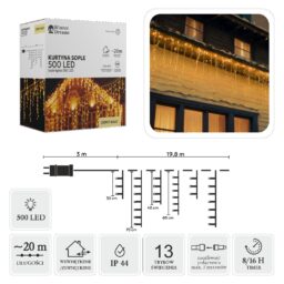 LED varveklių užuolaida, 500 LED, 20 m, šiltai balta kaina internetu