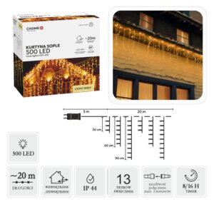 LED varveklių užuolaida, 500 LED, 20 m, šiltai balta kaina internetu