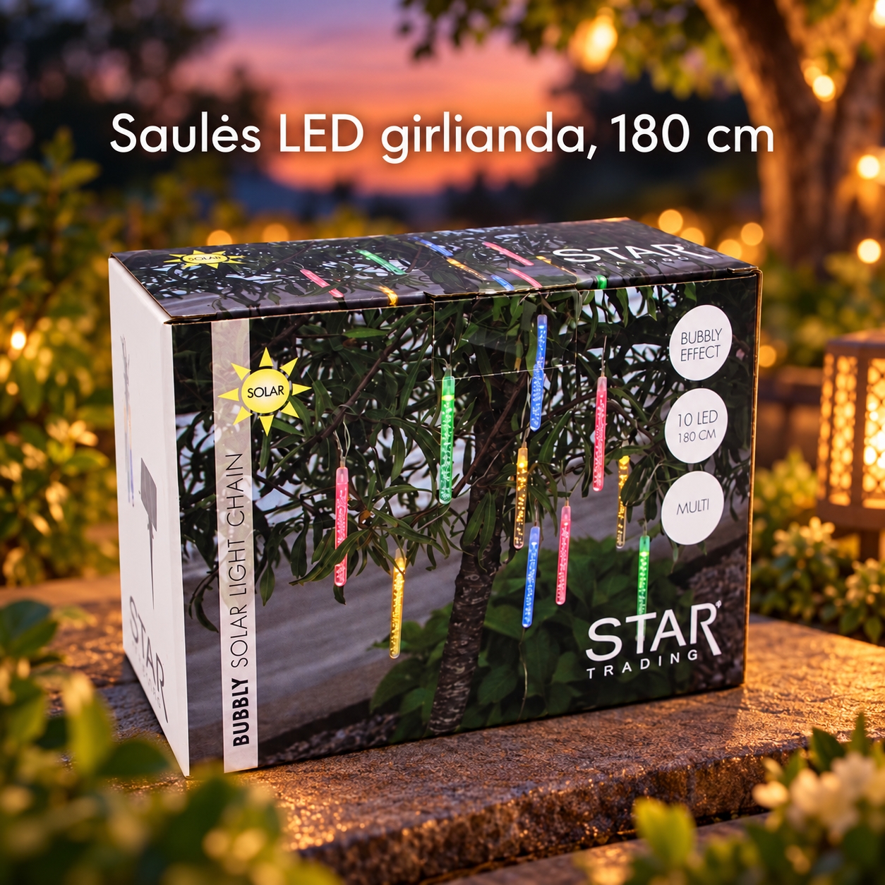 saulės energijos LED girlianda „bubbly“, 10 LED, 180 cm, įvairiaspalvė kaina internetu
