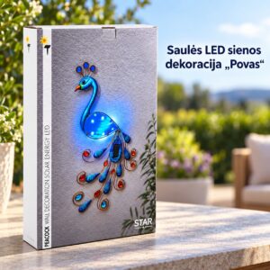 Sienos dekoracija „povas“ su saulės panele ir LED apšvietimu kaina internetu