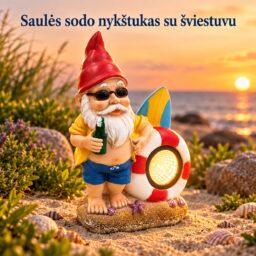 sodo nykštukas su saulės energijos šviestuvu, paplūdimio tema kaina internetu
