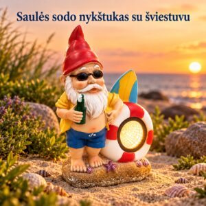 sodo nykštukas su saulės energijos šviestuvu, paplūdimio tema kaina internetu