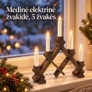 TAMSIAI RUDA medinė elektrinė žvakidė, 5 žvakių, 40 × 30 cm kaina internetu