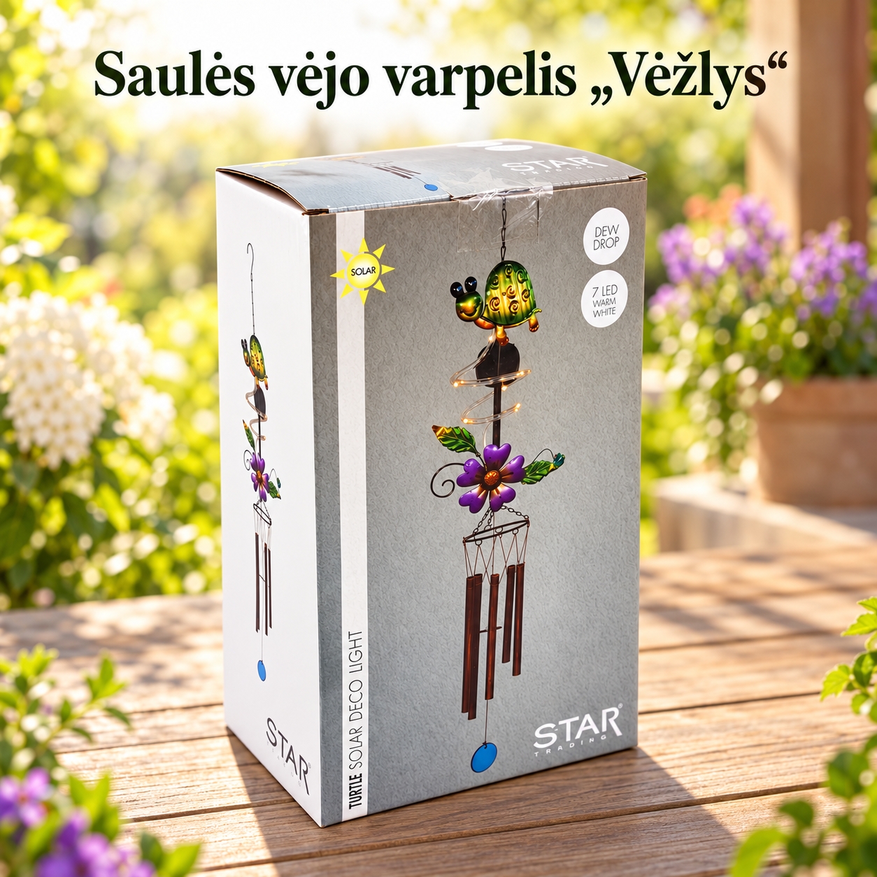 vėjo varpeliai „vėžlys“ su saulės panele ir 7 LED kaina internetu